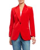 Cinched Stretch Velvet Blazer