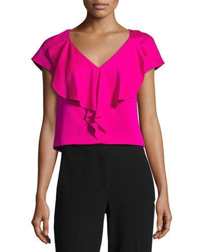 Cascade-trim Stretch-silk Top