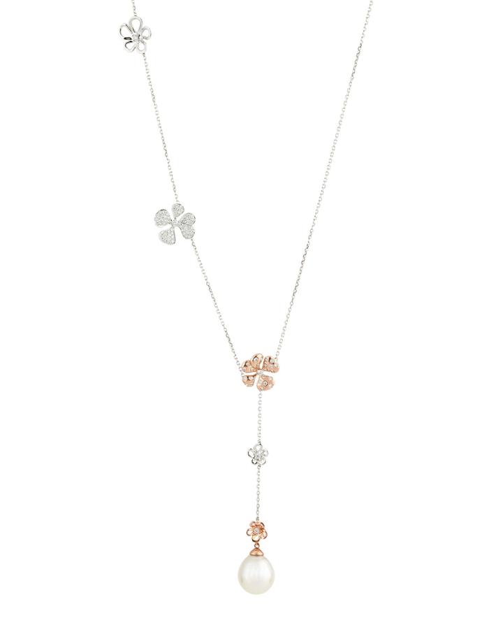 Belpearl 18k Duo-tone South Sea Pearl & Diamond Flower Y Necklace, Women's