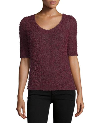 Half-sleeve Fuzzy Knit Sweater, Deep