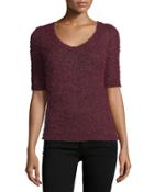 Half-sleeve Fuzzy Knit Sweater, Deep