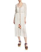 Shelby Tie-front Eyelet Midi Dress W/ Tassel Detail