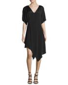 Geena Asymmetric V-neck Dress, Black