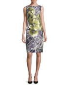 Faith Sleeveless Floral-print Jacquard Sheath Dress,