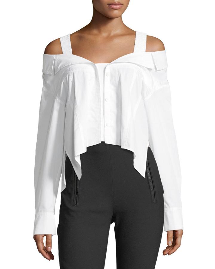 Deconstructed Off-the-shoulder Cotton Poplin Blouse