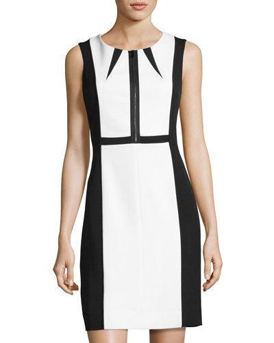 Colorblock Scuba Sheath Dress, Black/white