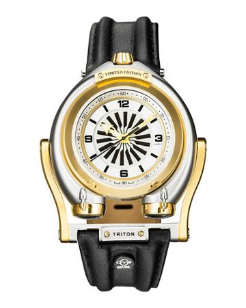48mm Triton Men's Automatic Watch W/ Leather Strap, Black/golden