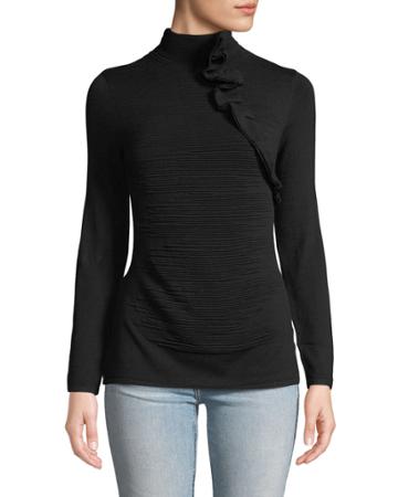 Textured Knit Ruffle Long-sleeve Blouse