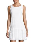 Sleeveless Circle Mesh Drop-waist Dress, White