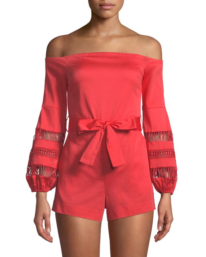 Off-the-shoulder Tie-waist Romper
