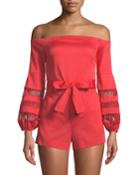 Off-the-shoulder Tie-waist Romper