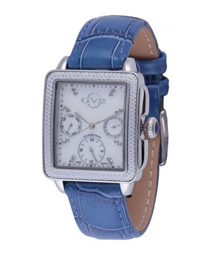 30mm Bari Diamond Leather Watch, Blue