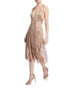 Deep-v Neck Metallic Wrap Dress