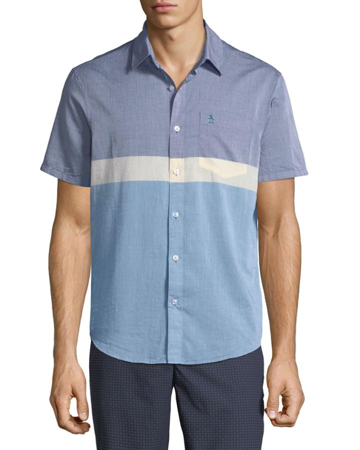 Men's Short-sleeve Button-down Colorblock