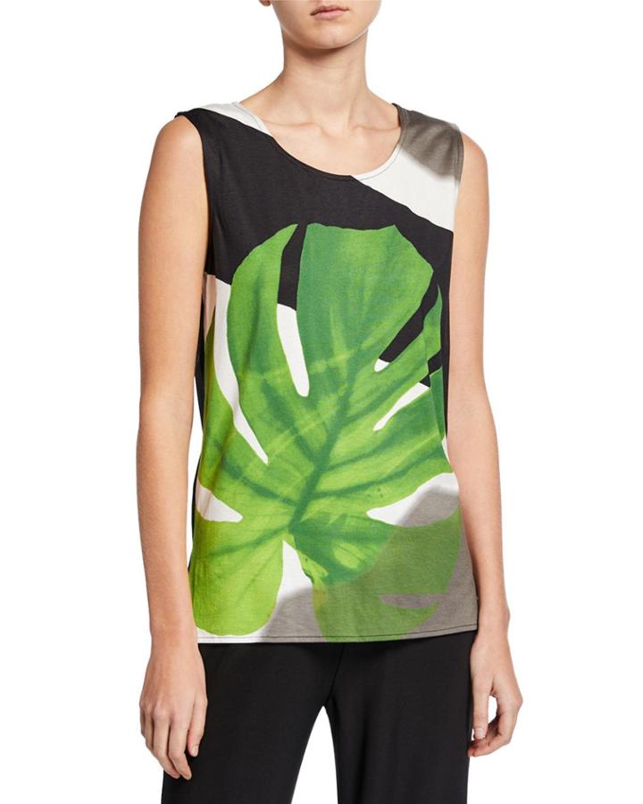 Petite Palm-print Stretch-knit Tank