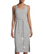 Sleeveless Striped Midi Dress, Black/ivory