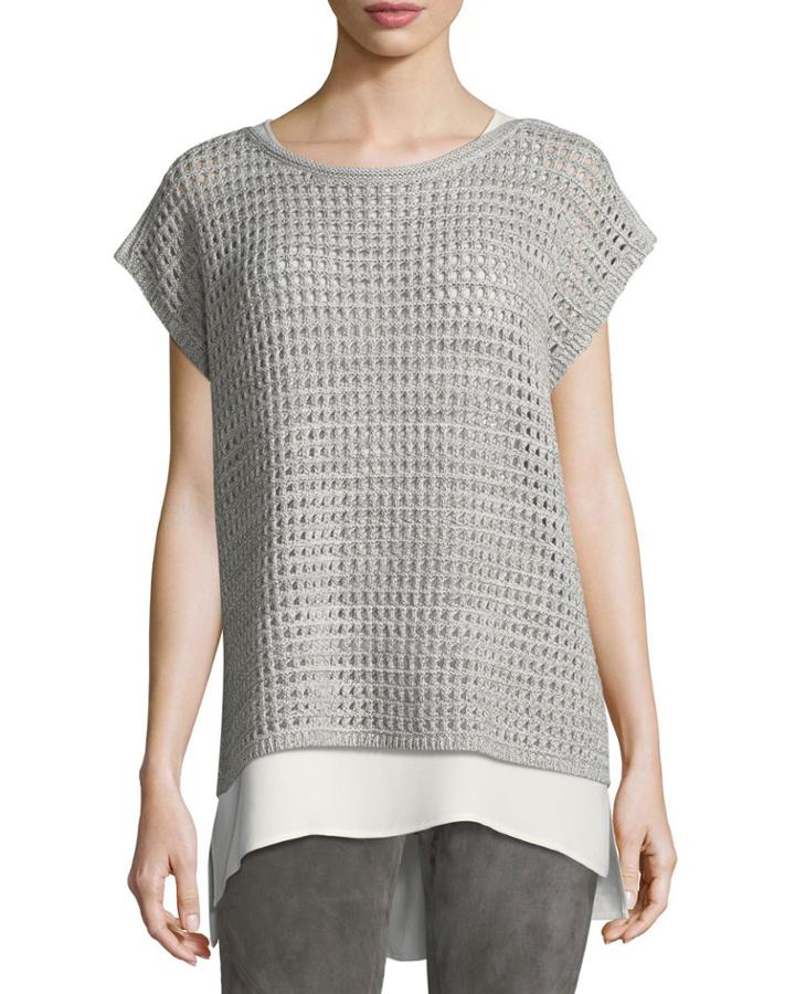Short-sleeve Open-stitch Sequin Cashmere