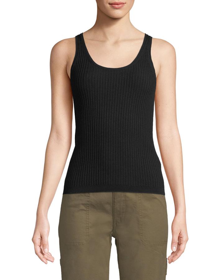 Ribbed Wool-stretch Scoop-neck Tank Top