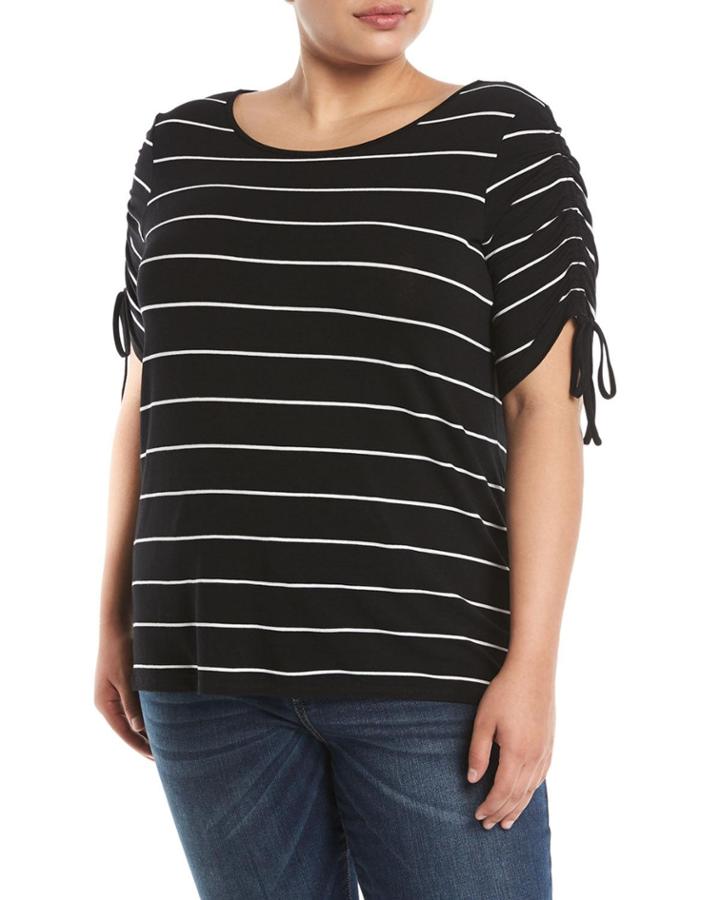 Striped Drawstring-sleeve Sweatshirt,