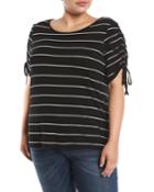 Striped Drawstring-sleeve Sweatshirt,
