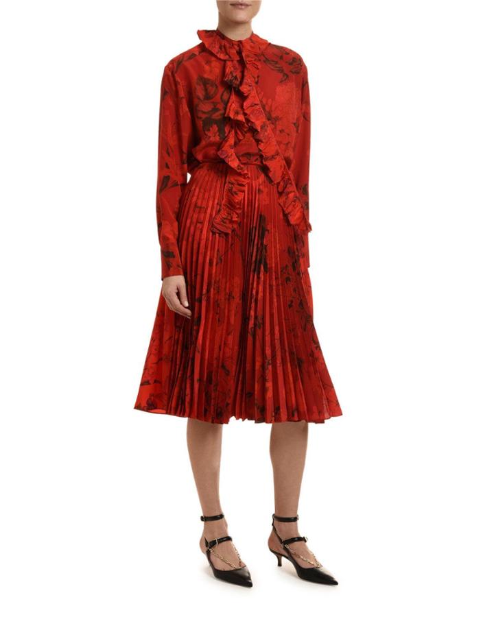 Long-sleeve Over-dyed Flower Button Blouse