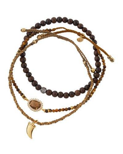 Mixed Tiger's Eye Beaded Bracelets, Set Of Three, Brown