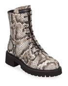 Python-embossed Leather Combat Boots