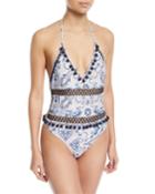 Ember V-neck Paisley-print One-piece