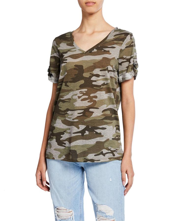 Camo-print T-shirt W/ Buckle-tab Detail