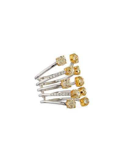 18k Two-tone Multi-row Ring W/ Yellow & White Diamonds,