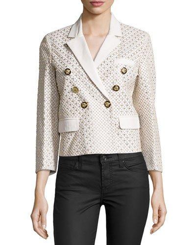 Three-quarter Sleeve Embellished Jacket, White