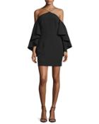 Cold-shoulder Bell-sleeve Ponte Dress, Black