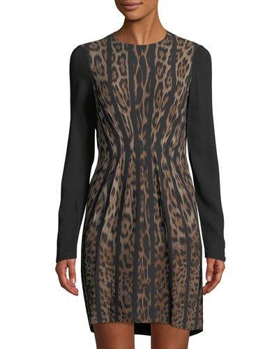 Pleated-front Animal-print Dress