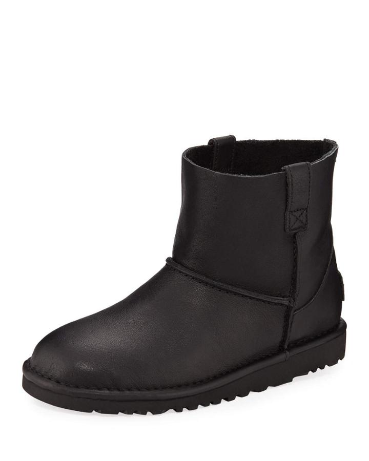 Classic Unlined Leather Mini Booties, Black