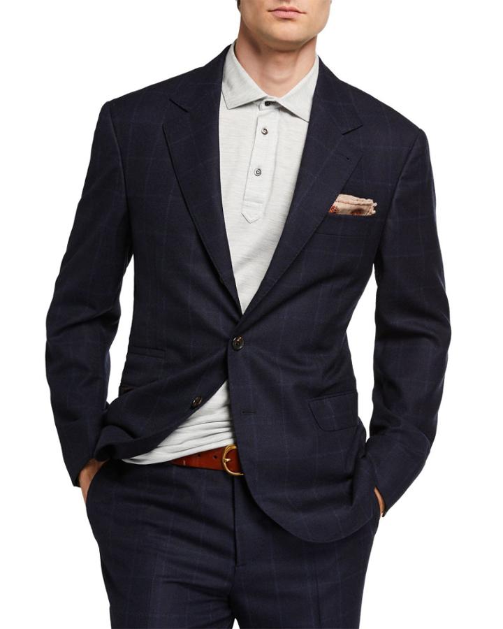 Men's Virgin Wool Windowpane Check Two-piece