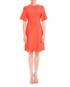 Half-sleeve Twist Open-back Dress, Hot Coral