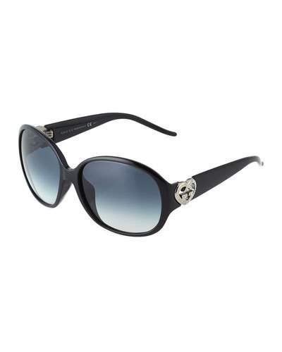Oversized Round Plastic Sunglasses, Black