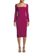 Open-neck Long-sleeve Fitted Sheath Cocktail Dress