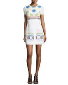 Embroidered Circle-print Shift Dress, White