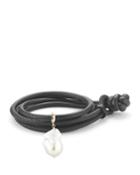 Convertible Leather Wrap Bracelet/choker With Pearl