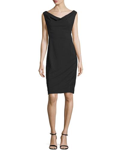 Sleeveless Cowl-neck Sheath Dress, Black
