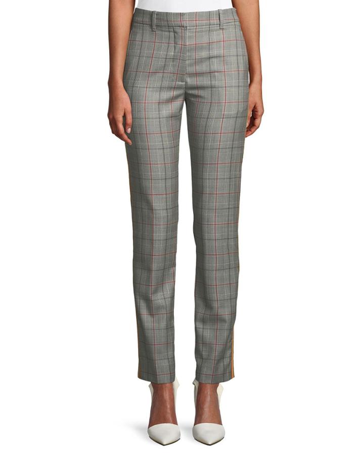 Slim Straight-leg Glen-check Plaid Cropped Pants