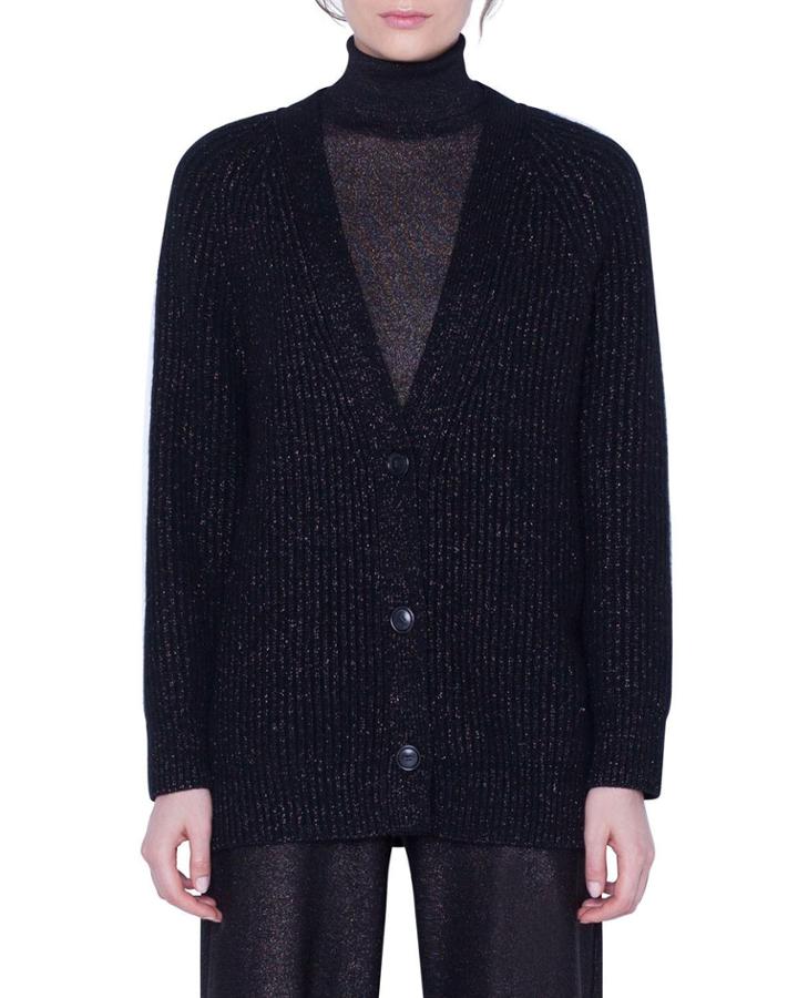 Cashmere Shimmer Button-front Cardigan