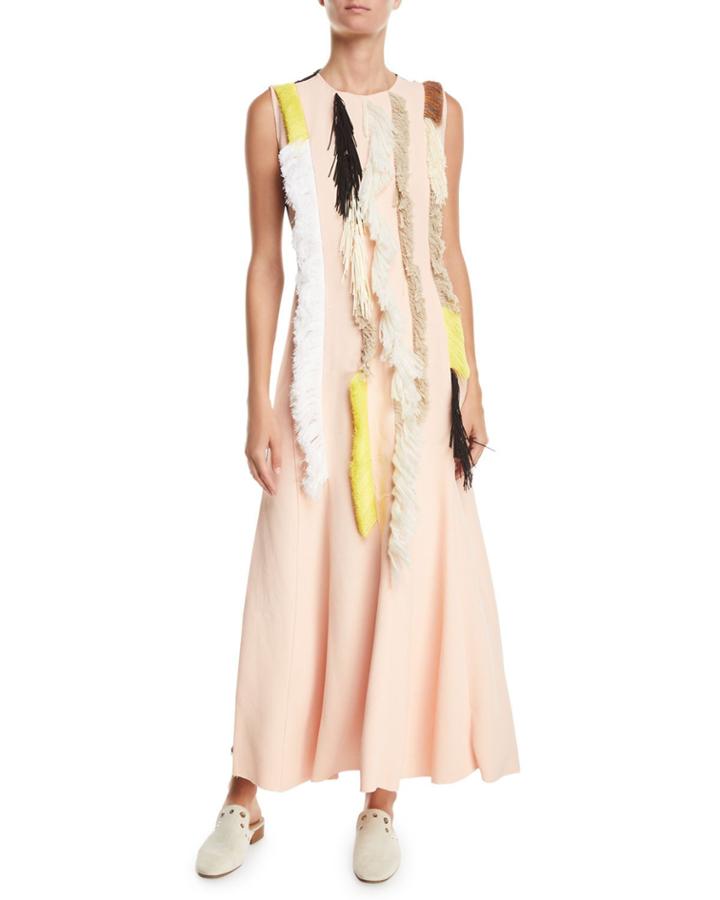 Sleeveless Embroidered Two-tone A-line Fringe Dress