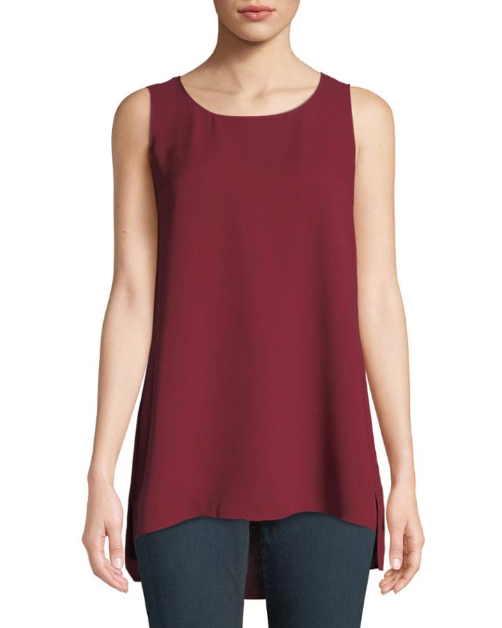 Ruthie Sleeveless High-low Hem Silk Blouse, Wine