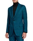 Men's Glen-check Two-piece Suit, Turquoise