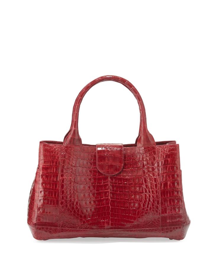 Nancy Gonzalez Crocodile Rectangle Tote Bag, Oxblood, Women's, Red