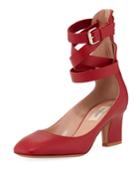 Plum Leather Back-zip Ankle-wrap Pumps