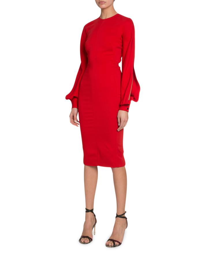 Triple-georgette Slashed-sleeve Dress