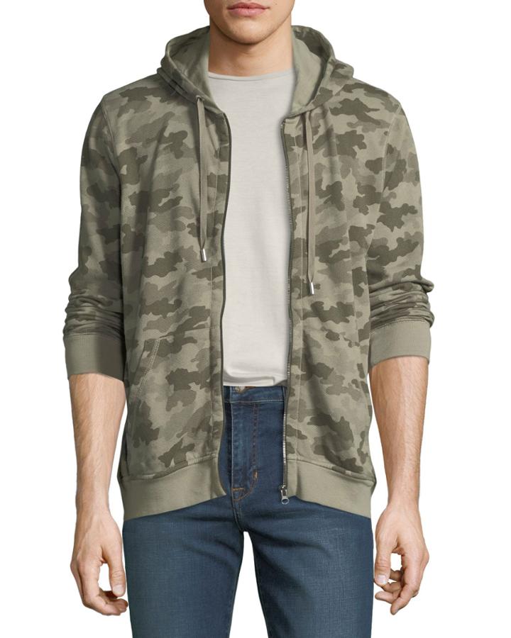 Camouflage-print Terry Zip-front Hoodie